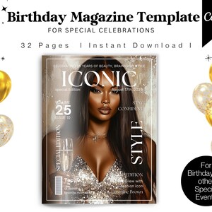 Modelo de revista de aniversário editável | Programa de aniversário personalizado faça você mesmo, lembrança de festa, livro de memórias, atividades e jogos divertidos, modelo Canva