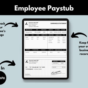 Employee Pay Stub, Pay Stub Template, Editable Pay Stub, Payroll Check Template, Earnings Statement Template, Digital Paycheck Stub, Digital