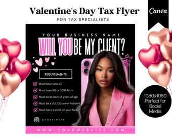 Valentine's Day Tax Prep Flyer: Accountant Marketing Canva Template (Digital Download)