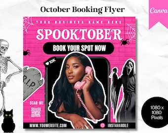 Spooky Season Booking Flyer | Editable Canva Hair Stylist Template | October Salon Flyer