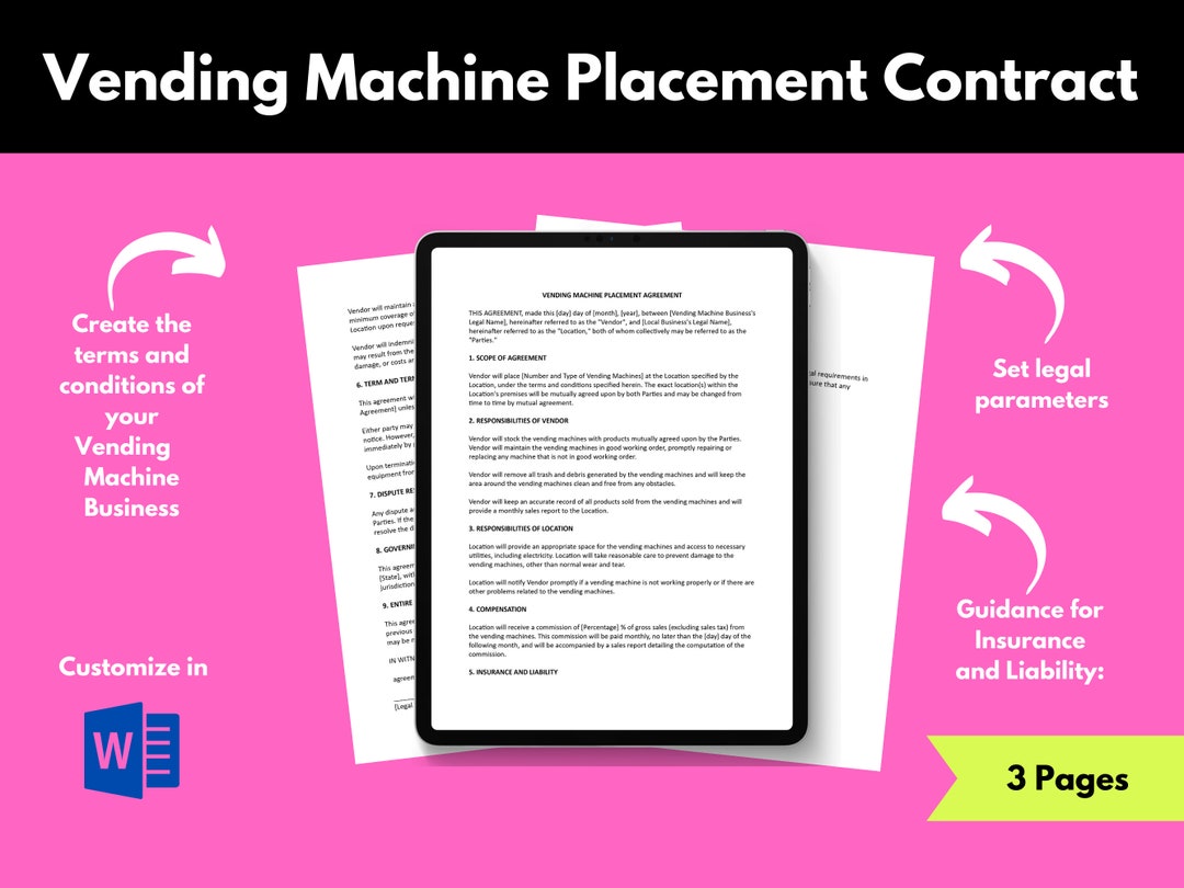 Comprehensive Vending Machine Placement Agreement Contract Legal Comprehensive Vending Machine Placement Agreement Contract Legal