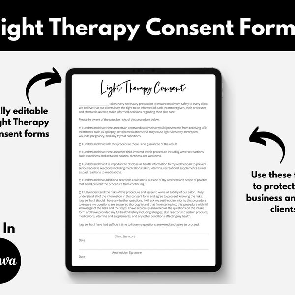 LED Light Therapy Consent Forms, Light Therapy Aesthetician Forms, Beauty Salon Forms, Light Therapy Consent, Light Therapy Post Care