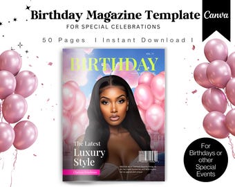 Birthday Magazine Cover Template: Editable Photo Collage Keepsake (Canva Digital Download