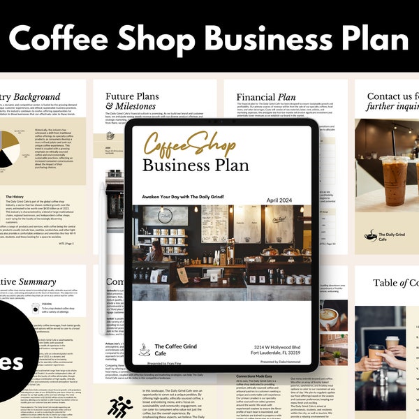 Coffee Shop Business Plan Template: Essential Template for Cafe Owners, Editable Business Plan for a Coffee Shop Business, Canva Template