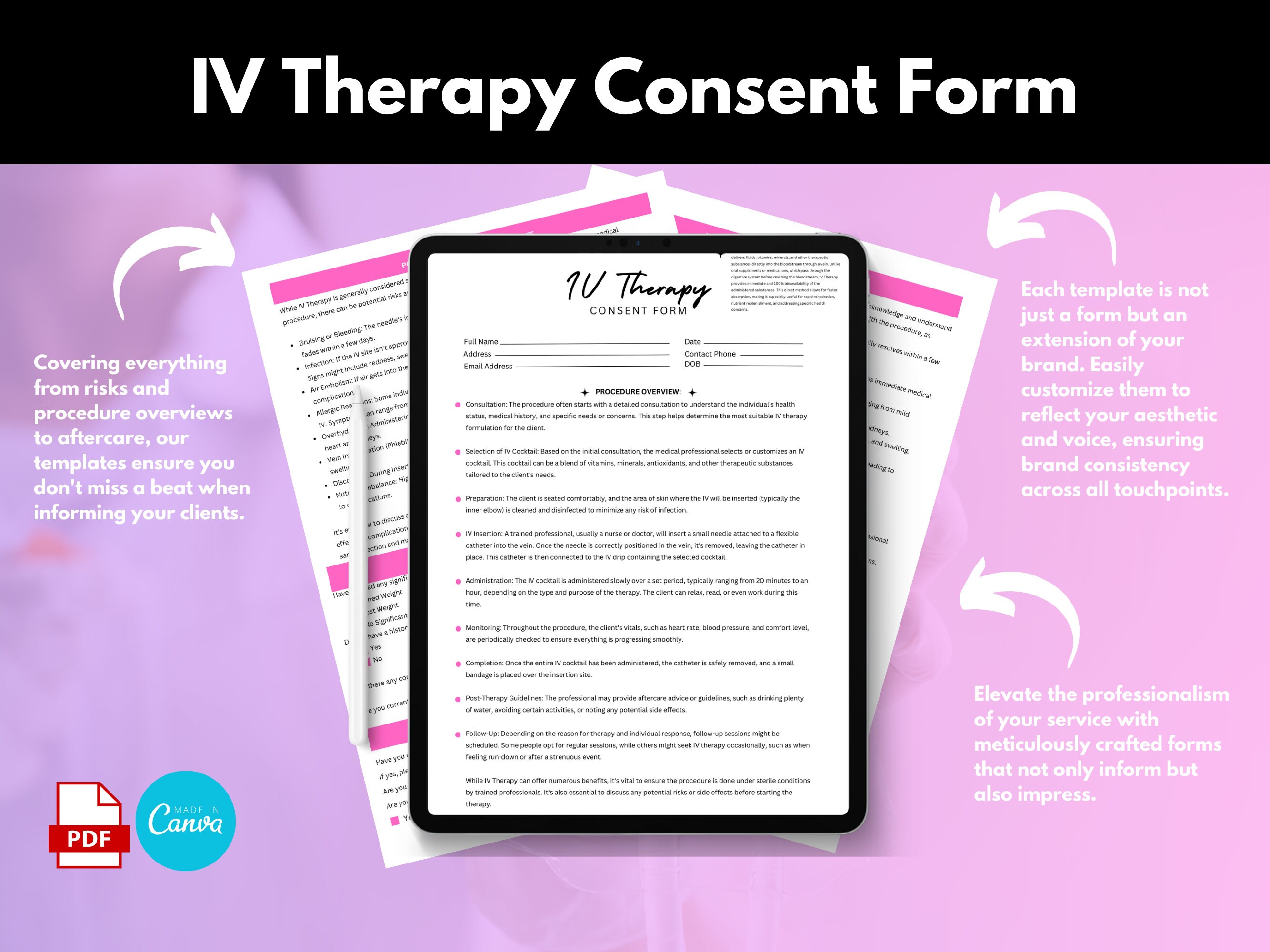 IV Therapy Consent Form Template Digital Client Intake & Procedure