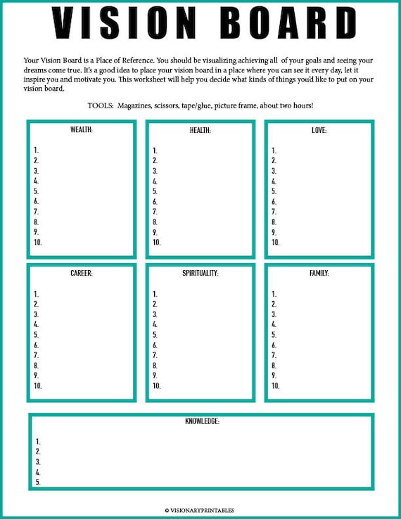 Vision board worksheet: law of attraction checklist (digital download) -  etsy