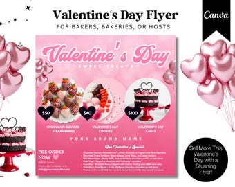Valentine's Day Flyer, February Bake Sale Flyer, Valentines Day dessert Flyer, Bakery Flyer, Bake Shop Flyer, Pastry Flyer,Cake Flyer