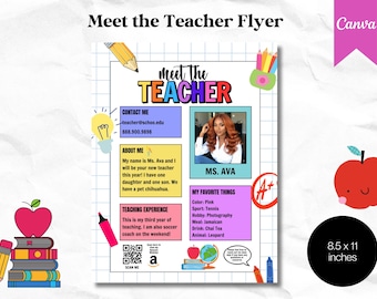 Meet the Teacher Flyer Template | Editable Canva Back to School Introduction | Classroom Newsletter