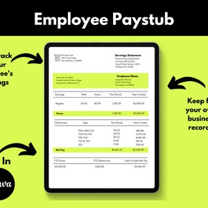 Employee Pay Stub, Pay Stub Template, Editable Pay Stub, Payroll Check Template, Earnings Statement Template, Digital Paycheck Stub, Digital