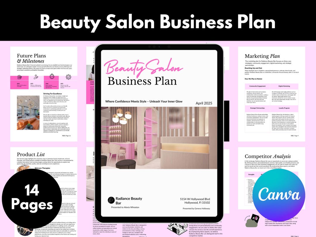 Beauty Salon Business Plan Template: Editable Canva Design - Etsy