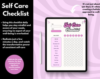 Self-Care Checklist: Daily Wellbeing Planner (Instant Download PDF)