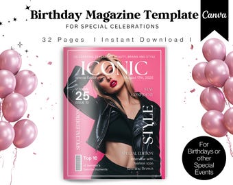 編集可能な誕生日雑誌テンプレート：楽しいパーティーの記念品（Canvaテンプレート）