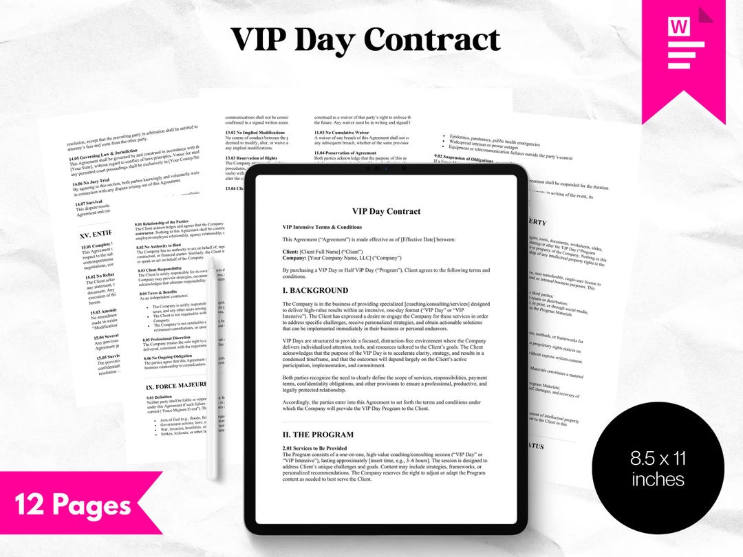 VIP Day Contract Template: Coaching Client Agreement (digital Download ...