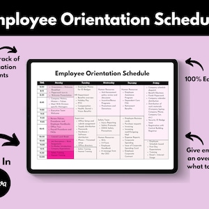 Employee Orientation Schedule, Employee Onboarding Template, New Hire Onboarding Schedule, New Hire Checklist, Employee Training Schedule