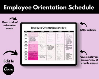 Employee Orientation Schedule, Employee Onboarding Template, New Hire Onboarding Schedule, New Hire Checklist, Employee Training Schedule