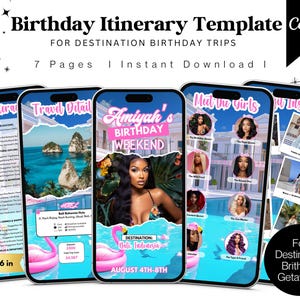 Birthday Weekend Itinerary: Girls Trip Travel Planner (Canva Template Digital Download)