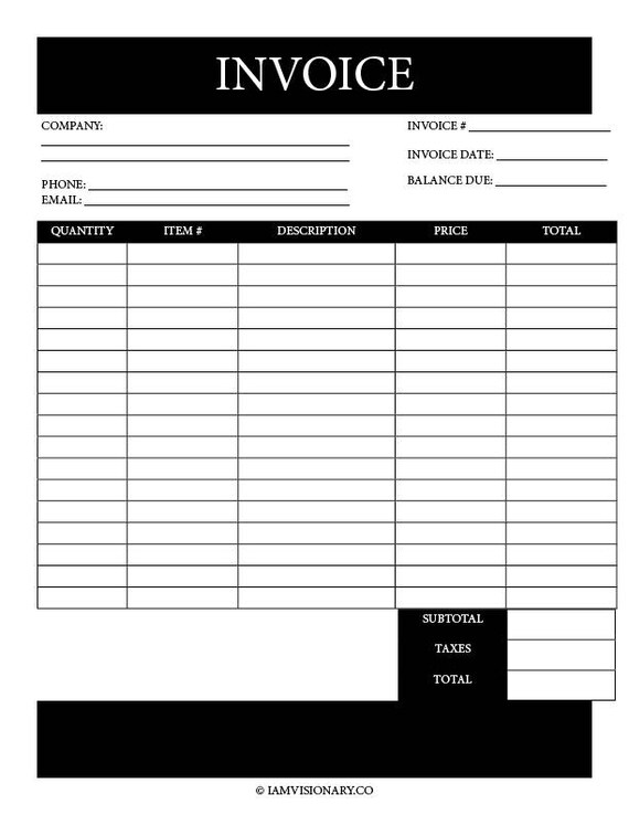 invoice template printable invoice template small business etsy