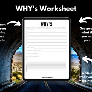 WHY'S Worksheet// Discover Your WHY// Write Down Your WHY// Motivational worksheet// Personal development// Business Motivation