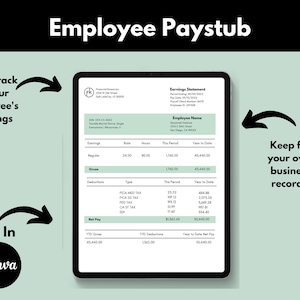Employee Pay Stub, Pay Stub Template, Editable Pay Stub, Payroll Check Template, Earnings Statement Template, Digital Paycheck Stub, Digital