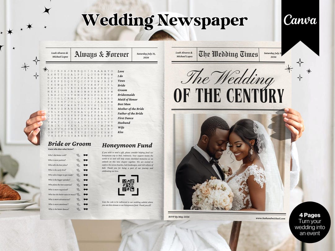 Wedding Newspaper Template | Custom Wedding Program & Love Story | DIY ...