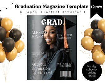 Editable Graduation Magazine Template: Senior Memory Book (Canva)