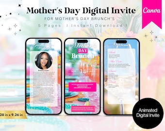 Animierte Brunch-Einladung zum Muttertag: Bearbeitbare Canva-Vorlage (Digitaler Download)