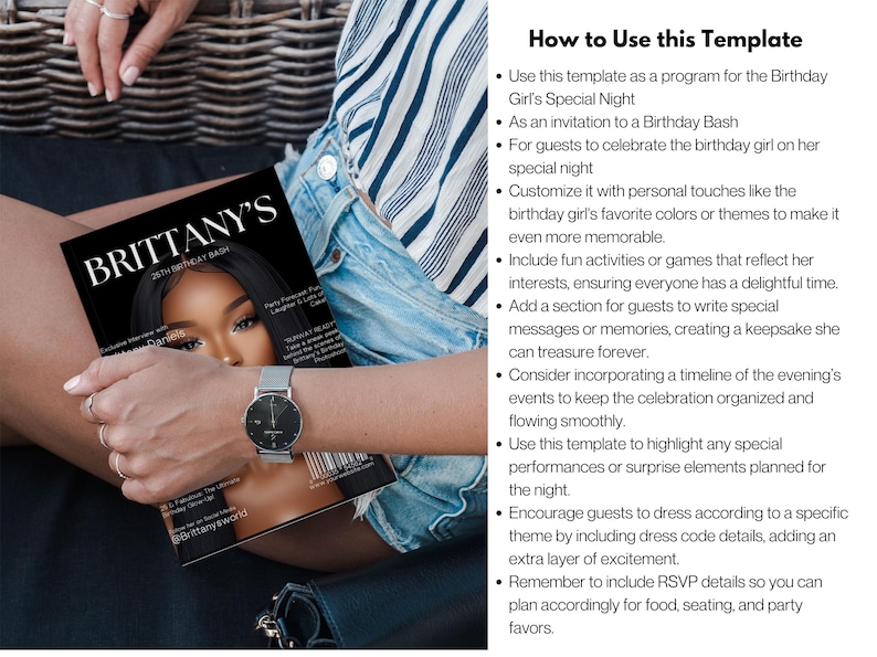 May include: A black and white magazine cover with the text "BRITTANY'S 25TH BIRTHDAY BASH" and a photo of a woman with dark hair. The cover also includes the text "Brittanysworld".