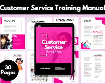 Plantilla de manual de capacitación de atención al cliente: Incorporación de empleados editable (descarga digital, PDF)