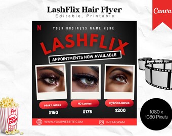 Lash Business Flyer Template Canva | Lash Tech Flyer, Lash Services Menu, Lash Promotion Flyer, Editable Lash Marketing