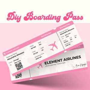Modèle personnalisable de carte d'embarquement à faire soi-même, cadeau de révélation de voyage surprise, modèle de billet d'avion modifiable, scrapbooking et carnets de voyage