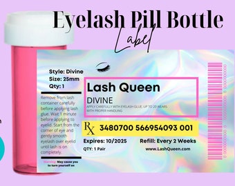 Eyelash Pill Bottle Label// Eyelash Extension Pill Bottle Label// Edit your Eyelash Pill Bottle// Edit with Canva// Make your own Label