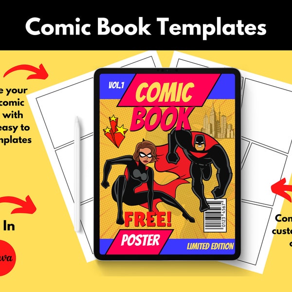 Plantilla de páginas de cómics, tira de cómics en blanco, haga su propio cómic, plantilla PDF, plantilla de superhéroe de cómics, imprimible