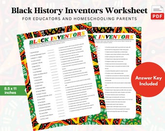Black History Month Worksheet | Black Inventors Matching Activity | Middle School Social Studies Printable