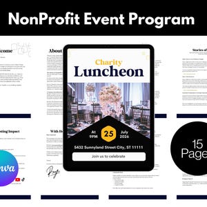 Nonprofit Event Brochure & Program Details Booklet Template | Editable Canva Design for Fundraising and Community Events
