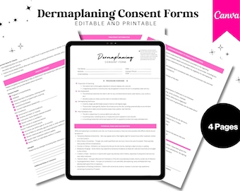 Formularios de consentimiento y admisión para dermaplaning / Plantillas faciales para esteticistas / Editables en Canva / Imprimibles para spa/spa médico