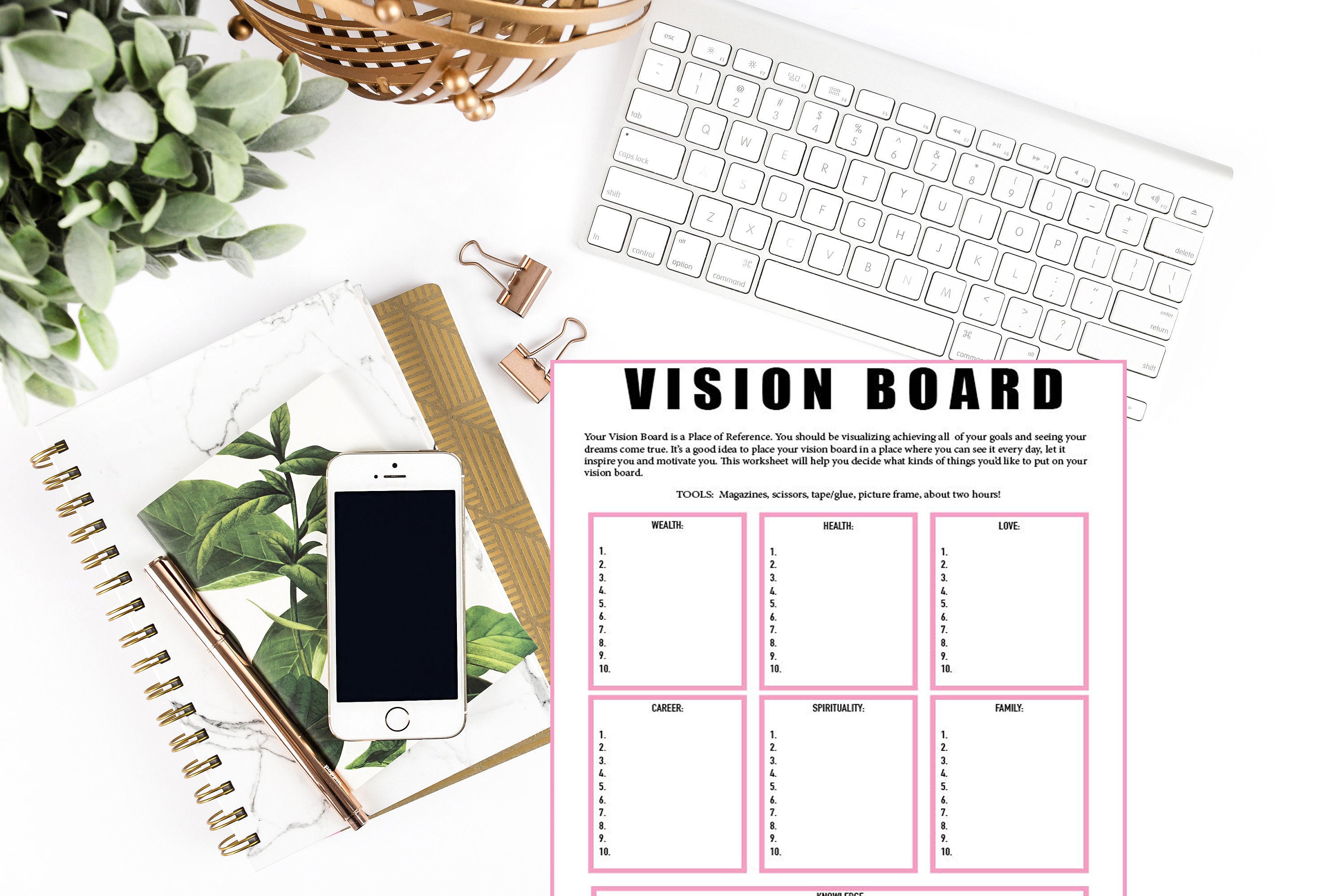 Vision Board Worksheet// Vision Board Checklist// Law of | Etsy