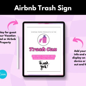 Airbnb Templates, Chic + Cheeky Trash Reminder Sign for Airbnb & VRBO Rentals - House Rules, Airbnb Host, VRBO, Check-In, Digital Download
