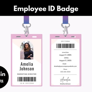 Badge d'identification d'employé, Carte d'identité d'employé, Badge de bureau, Carte d'identité de bureau, Badge d'identification personnalisé, Téléchargement instantané, Badge photo pour le lieu de travail