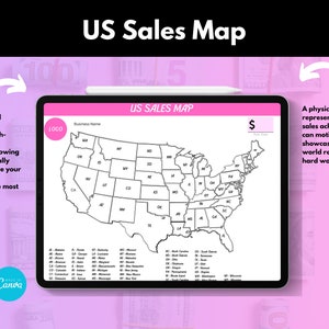 Carte des ventes aux États-Unis : aperçu détaillé des performances de l'entreprise État par État, suivi des commandes, carte des ventes Shopify, carte des ventes Etsy, imprimable, numérique