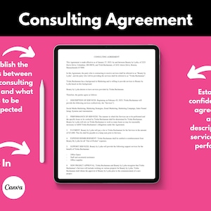 Consulting Agreement Template, Consulting Contract, Business Contracts, Canva Template, MS Word, Editable Consulting Contract, Digital
