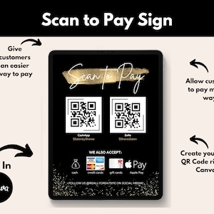 Editable Scan to Pay Sign Template: Salon, Retail, Business (Canva, Printable, 8.5x11) (Digital Download