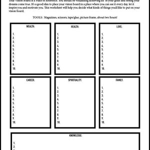 Vision Board Worksheet// Vision Board Checklist// Law of - Etsy