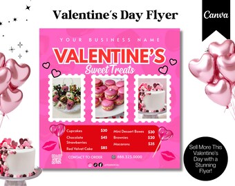Valentine's Day Flyer, February Bake Sale Flyer, Valentines Day dessert Flyer, Bakery Flyer, Bake Shop Flyer, Pastry Flyer,Cake Flyer