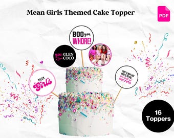 Mean Girls Themed Cake Toppers Printable | Pink Birthday Cake Decor, Cupcake Party Topper, Burn Book Decorations,  Instant Download