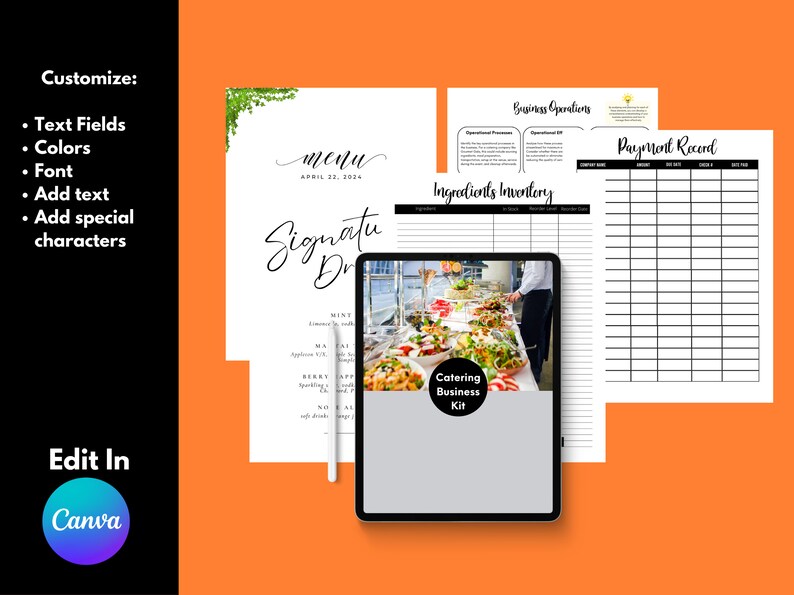Catering Business Forms Kit: Contracts, Menus, Invoices (printable PDF ...