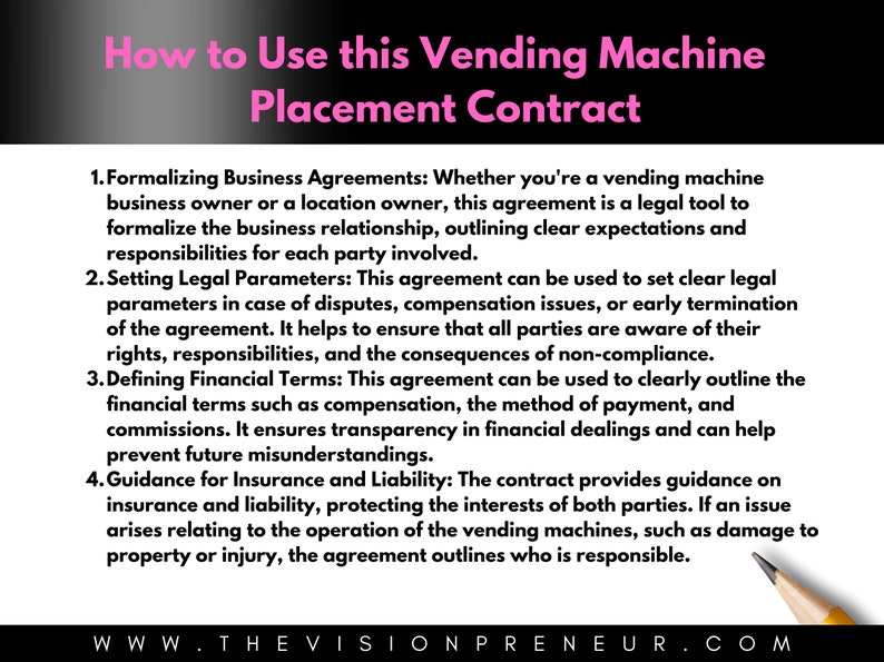 Comprehensive Vending Machine Placement Agreement Contract Legal Template for Vending Business