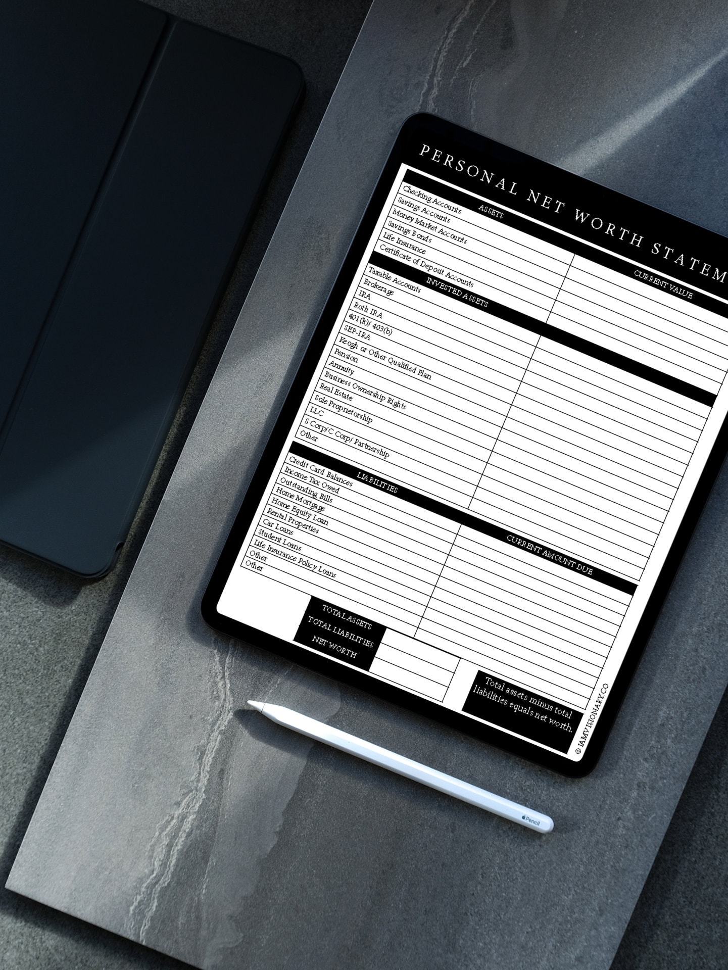 Personal Net Worth Statement Template Financial Planning Worksheet