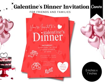 Galentine’s Day Invitation Template | Dinner Party Invite for Friends | Editable Canva Design