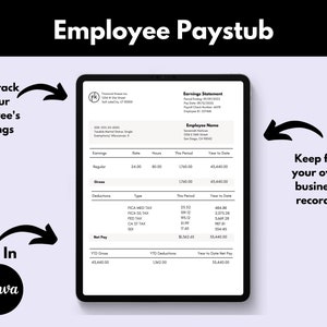 Employee Pay Stub, Pay Stub Template, Editable Pay Stub, Payroll Check Template, Earnings Statement Template, Digital Paycheck Stub, Digital