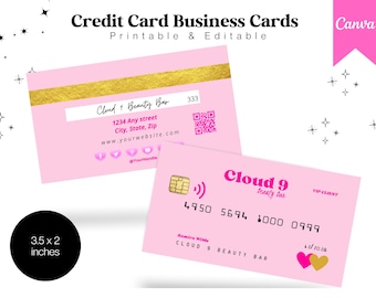 Pink & Gold Business Card Template: Credit Card Style, Editable Canva (Instant Download)